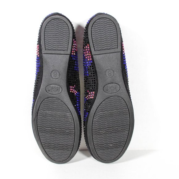 NWT Multicolor Blue Red to Pink Hue Iridescent Rhinestone Sparkle Black Flats - Picture 5 of 5
